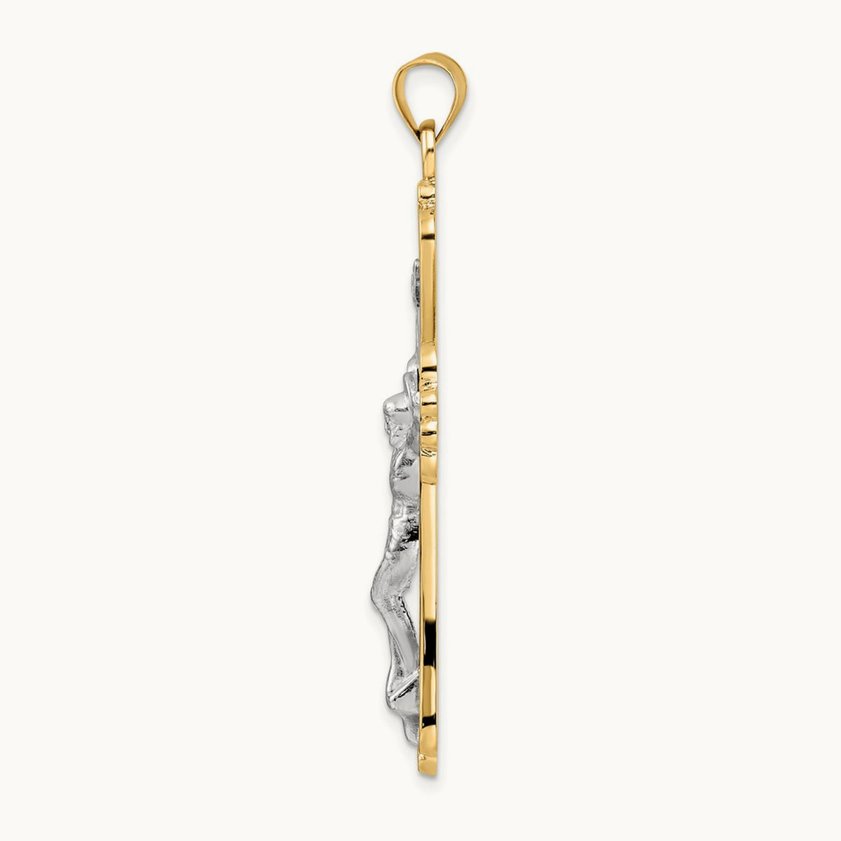 Polished Solid Fancy INRI Crucifix Pendant, 14K Two-tone