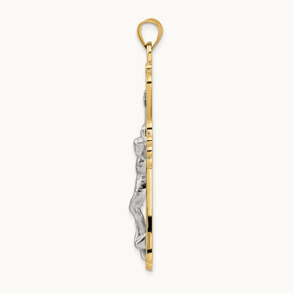 Polished Solid Fancy INRI Crucifix Pendant, 14K Two-tone