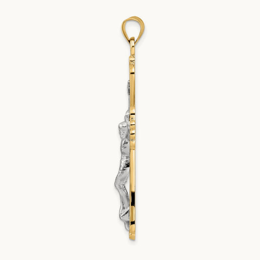 Polished Solid Fancy INRI Crucifix Pendant, 14K Two-tone