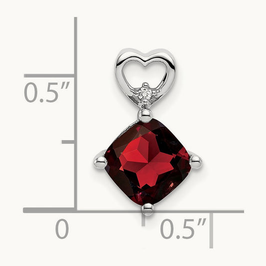 Garnet and Diamond Heart Chain Slide, 14K White Gold