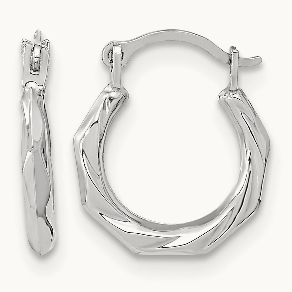 Polished Twist Hoop Earrings — 14K White Gold