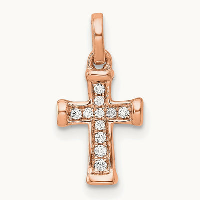 Small Diamond Latin Cross Pendant — 14K Rose Gold
