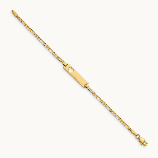 Cut-out Heart Figaro Link ID Bracelet, 14K