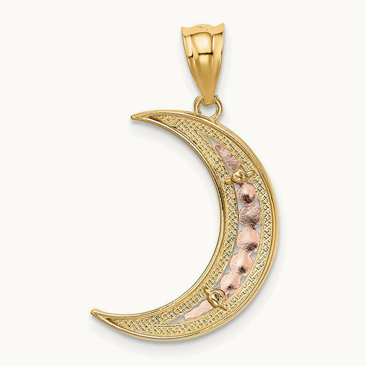 w/White Rhodium Diamond-cut Moon Pendant, 14K Two-tone