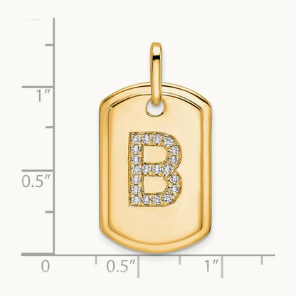 Diamond Dog Tag Charm — 14K Yellow Gold, B