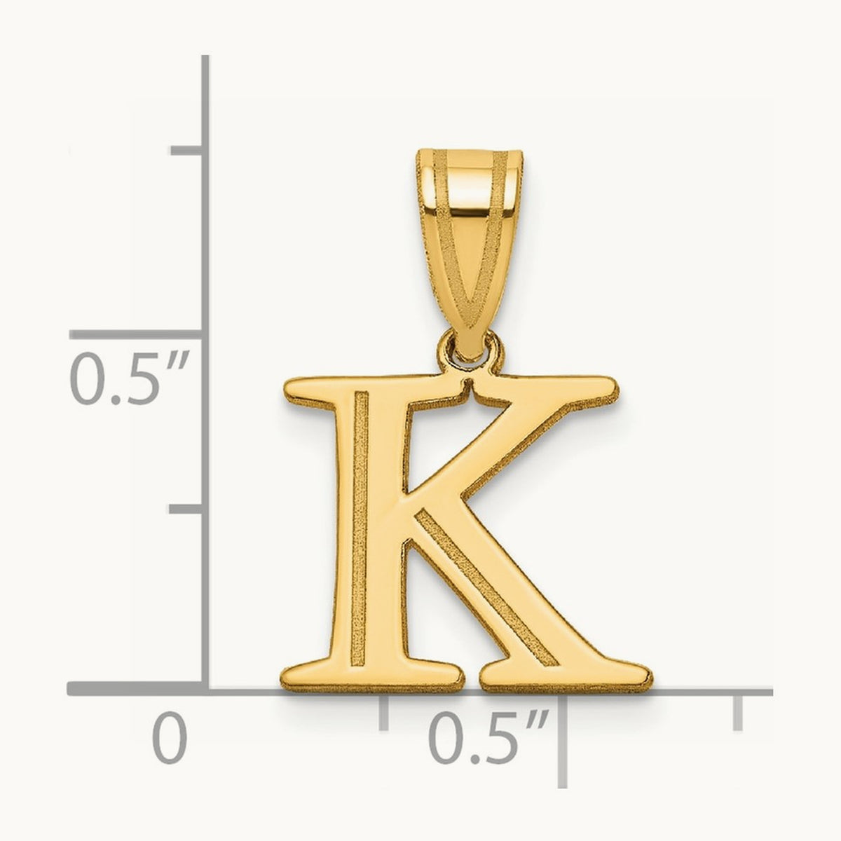 Polished Etched Letter K Initial Pendant, 14K