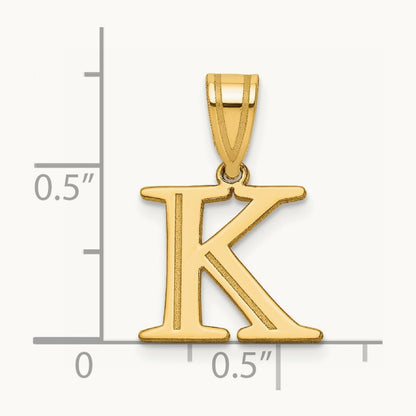 Polished Etched Letter K Initial Pendant, 14K