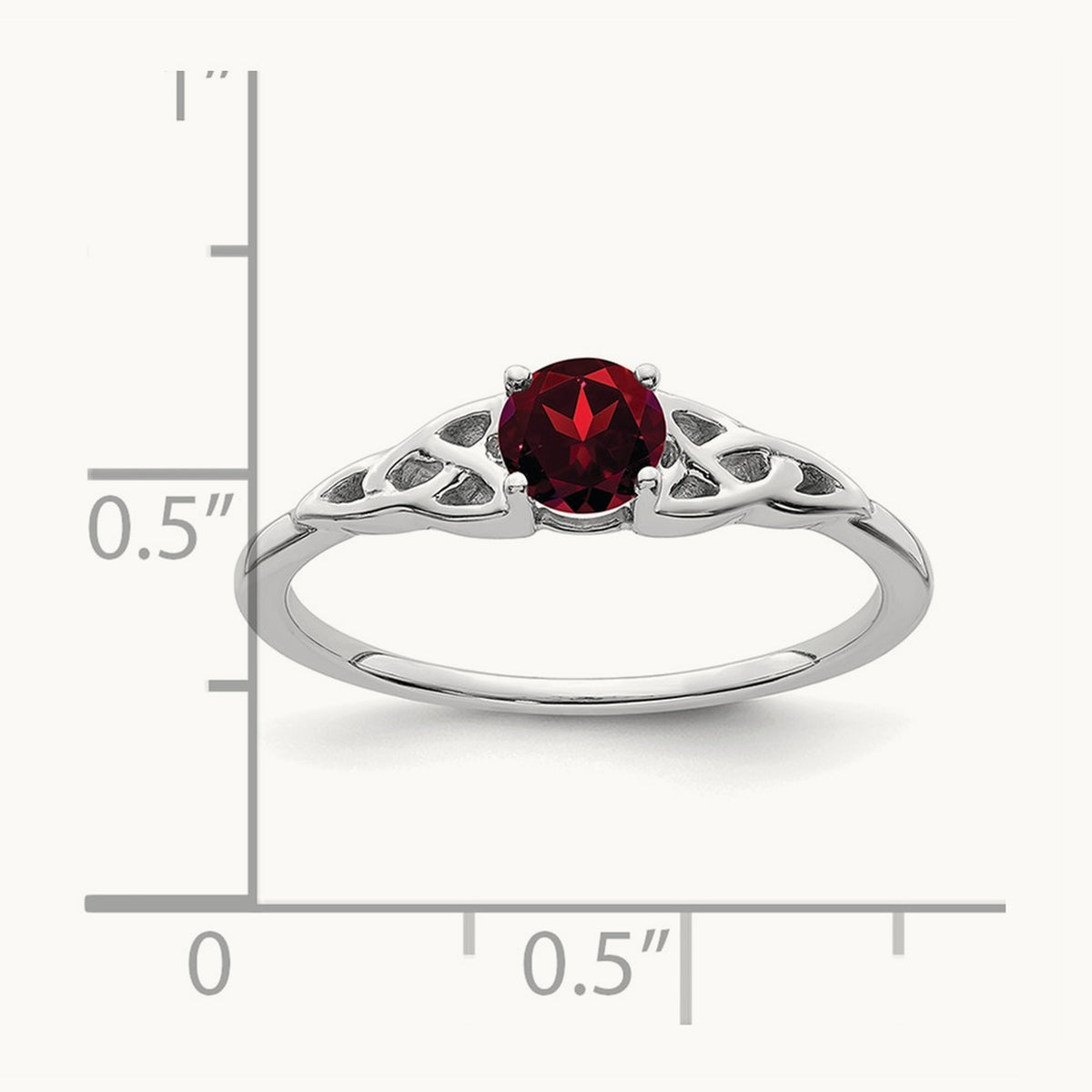 Garnet Celtic Knot Ring — 14K White Gold, 7