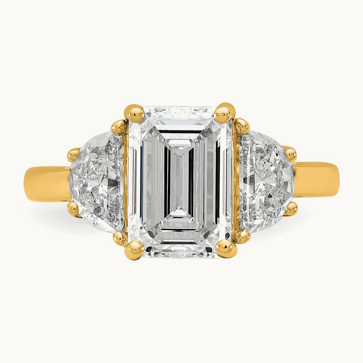 Semi-Mount Emerald & 1/2 Moon 3 Stone Engagement Ring, 0.25-1.00 ct tw Lab-Grown Diamond — 1 ct, 14K Yellow Gold