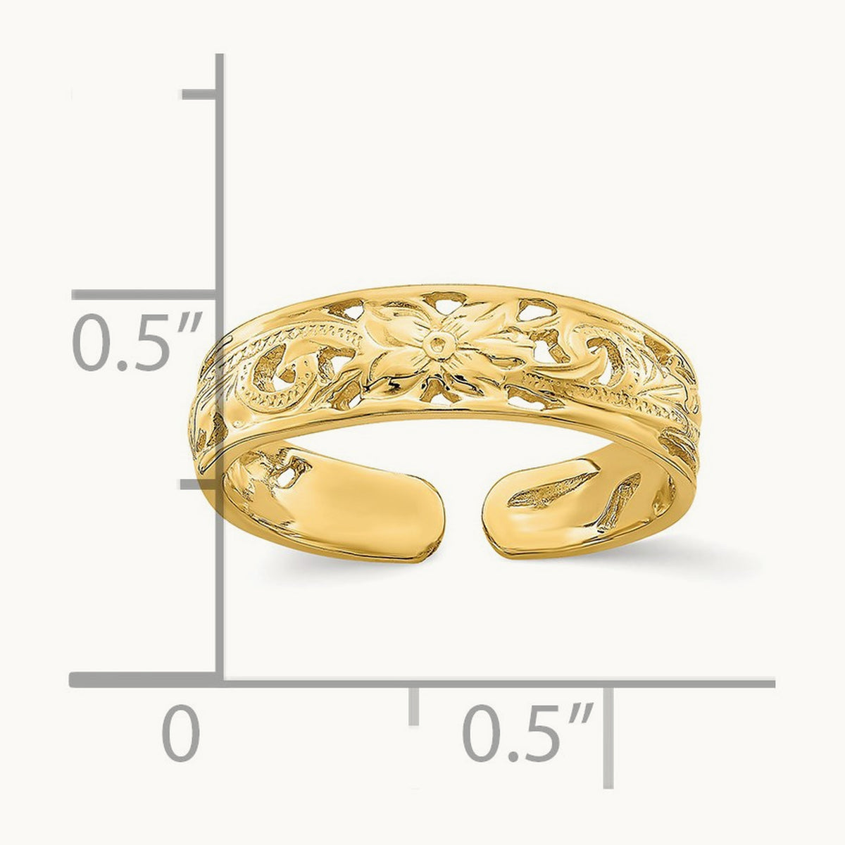 Adjustable Flower w/ Leaf Trim Toe Ring, 14K