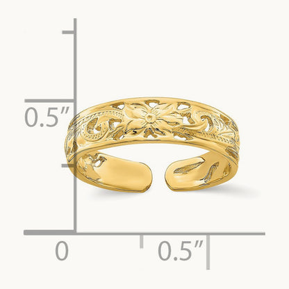Adjustable Flower w/ Leaf Trim Toe Ring, 14K