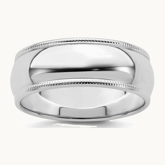 Sterling Silver Rhodium-plated 7mm Half Round Milgrain Band
