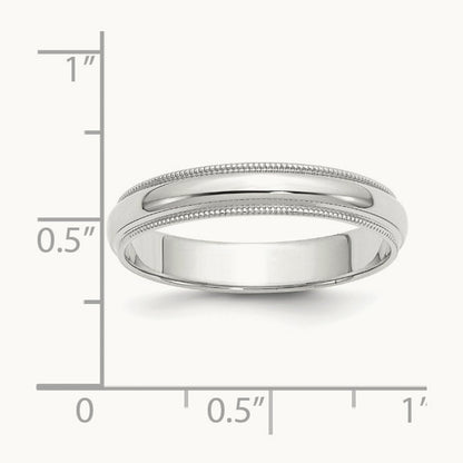 Milgrain Half Round Band, 4mm, 10K White Gold