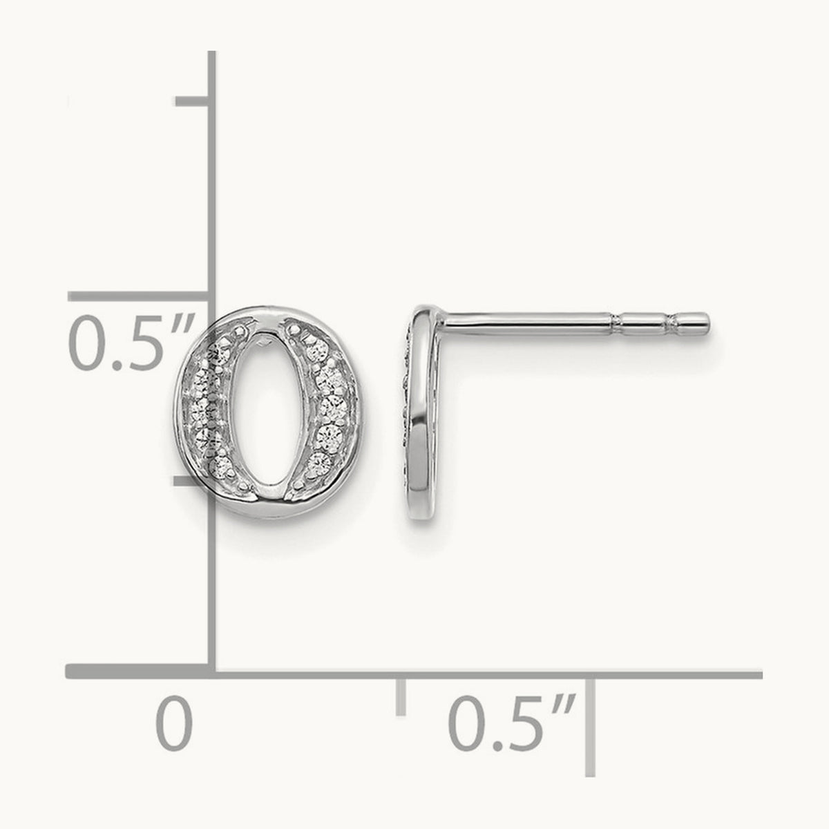 Diamond Initial O Earrings, 14K White Gold