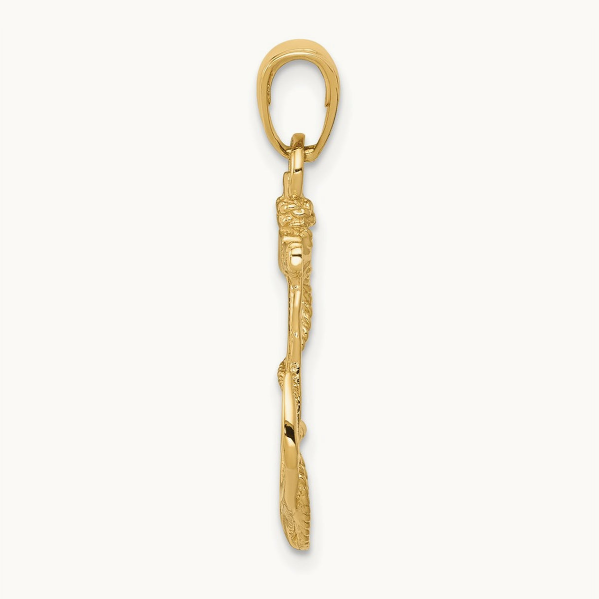 Solid Polished Anchor Pendant — 14K Yellow Gold, 27mm