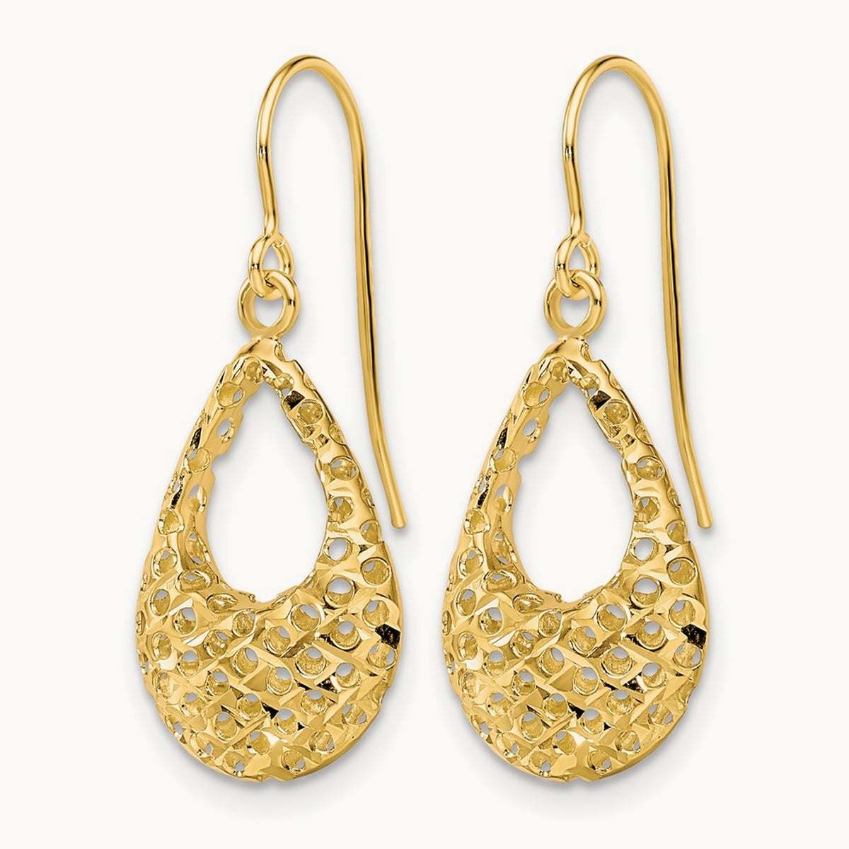 Textured D/C Shepherd Hook Dangle Earrings, 10K — Leslie's