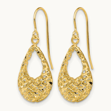 Textured D/C Shepherd Hook Dangle Earrings, 10K — Leslie's