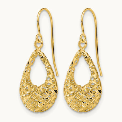 Textured D/C Shepherd Hook Dangle Earrings, 10K — Leslie's