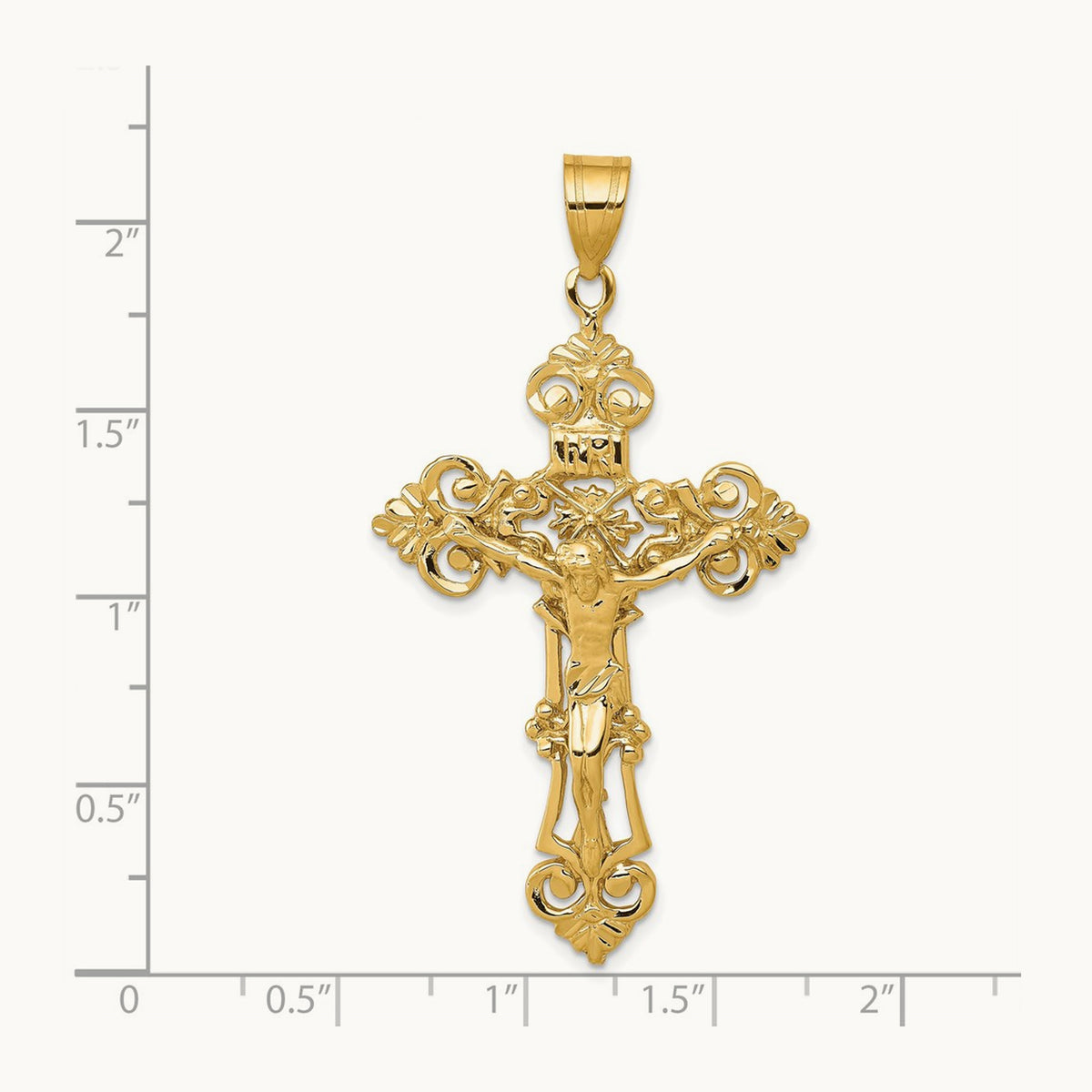 INRI Fleur De Lis Crucifix Pendant — 14K Yellow Gold, 57mm