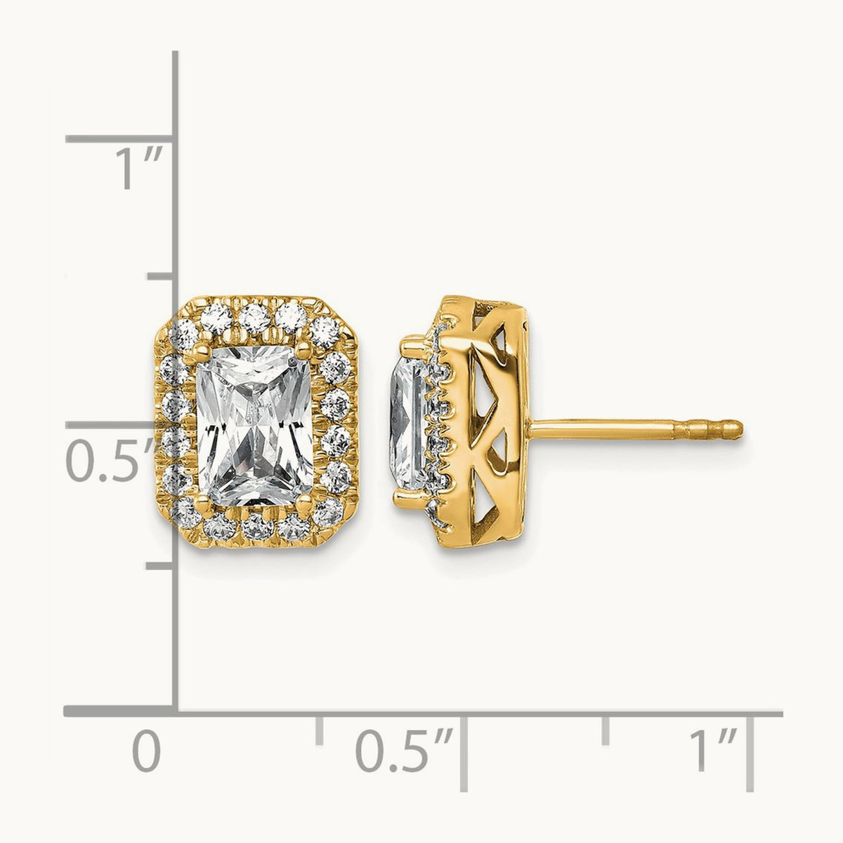 Radiant Shape Halo Earrings, 2.50 ct tw Lab-Grown Diamond — VS (Best), 14K Yellow Gold