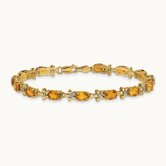 Floral Diamond and Citrine Bracelet, 14K