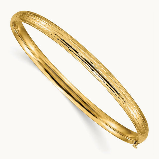 3/16 Diamond-cut Fancy Hinged Bangle Bracelet, 14K