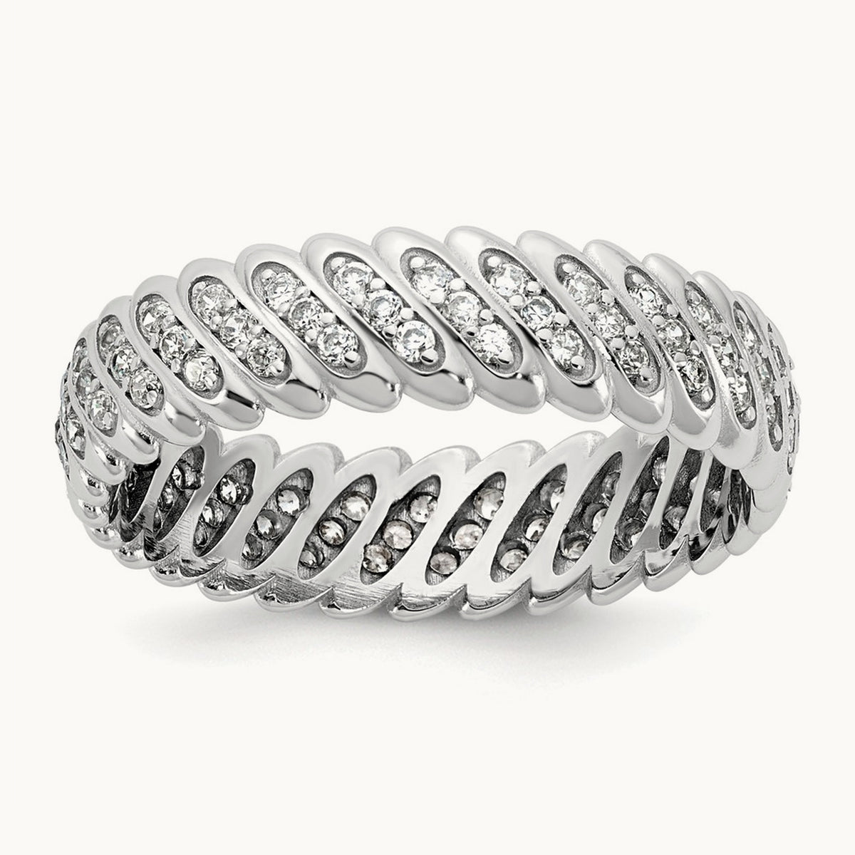 Polished Diamond Band Ring Complete, 14K White Gold