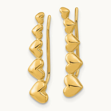 Heart Polished Ear Climber Earrings, 14K Gold