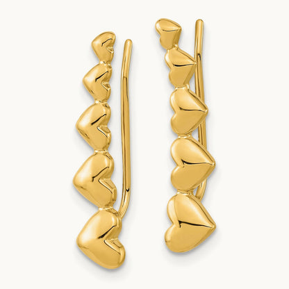Heart Polished Ear Climber Earrings, 14K Gold