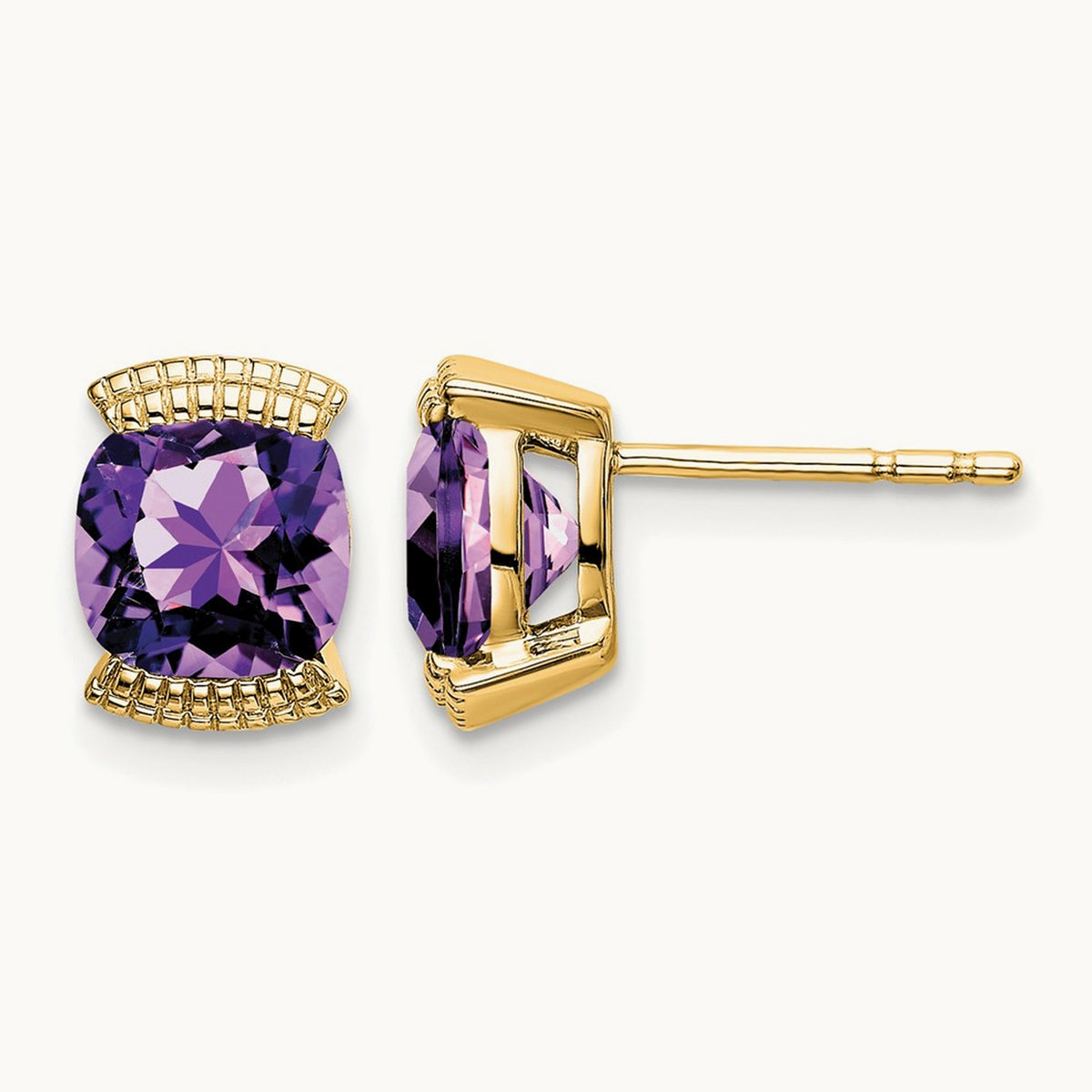 Amethyst Post Earrings, 14K
