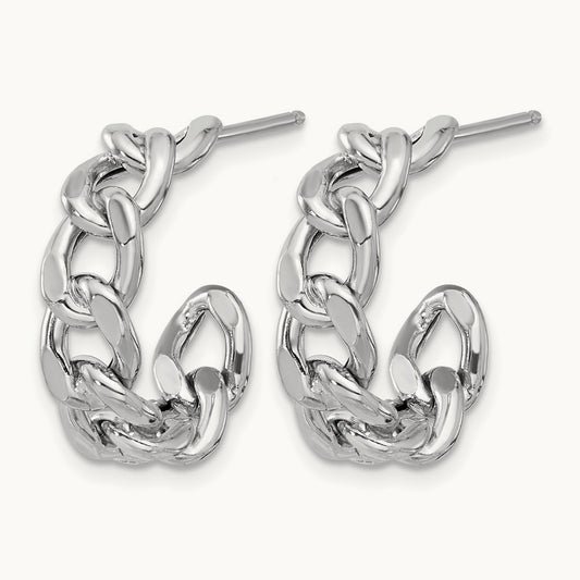 Rh-plated Polished Curb Chain Post C-Hoop Earrings, Sterling Silver — Leslie's