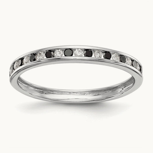 Black and White Diamond Band, 14K White Gold
