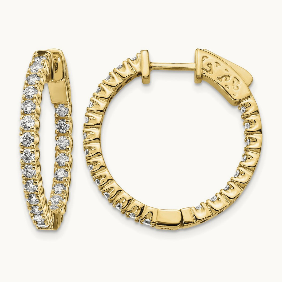Diamond Round Hoop w/Safety Clasp Earrings, 14K
