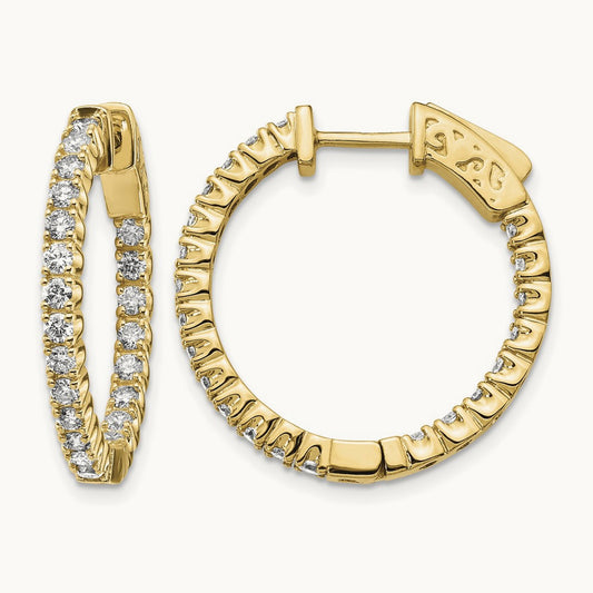 Diamond Round Hoop w/Safety Clasp Earrings, 14K