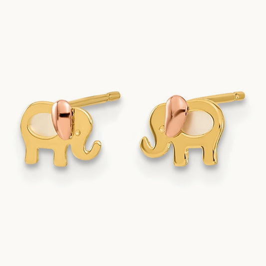 Madi K Two-tone Childrens MOP Elephant Post Earrings, 14K