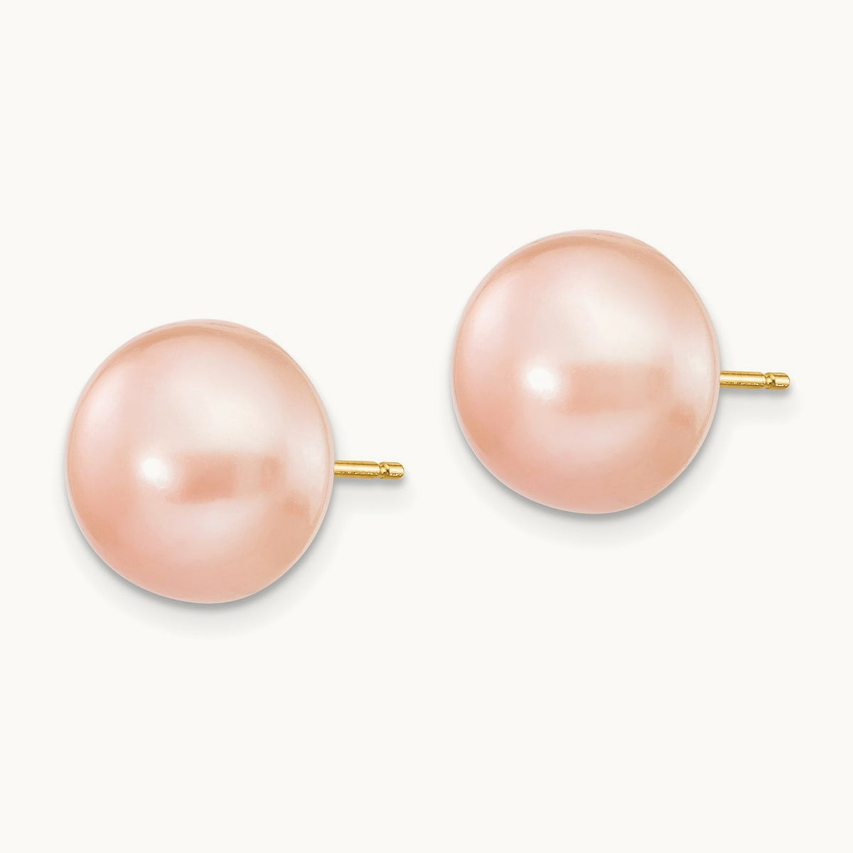 10- Pink Button FW Cultured Pearl Stud Post Earrings, 11mm, 14K