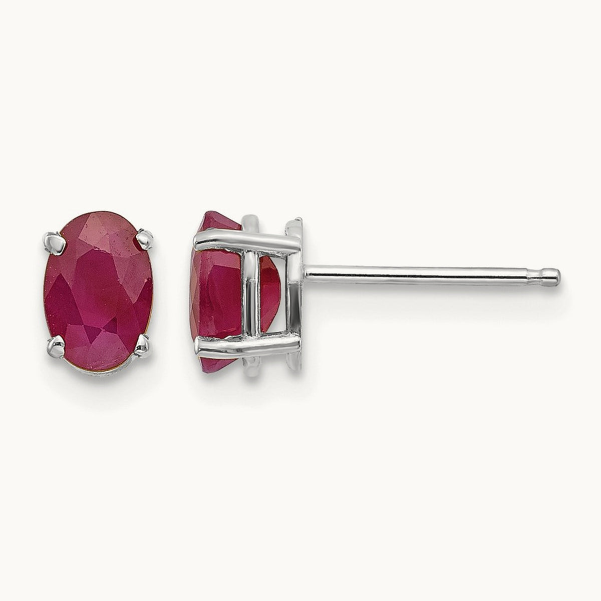 6x4 Oval July/Ruby Post Earrings — 14K White Gold