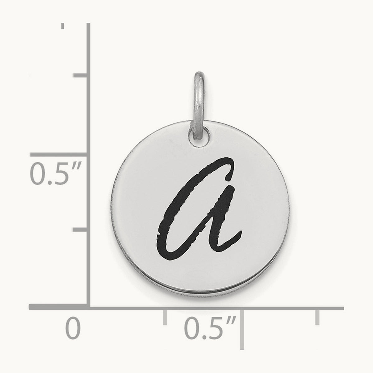 Polished Black Enamel Initial Disk Charm — 14K White Gold, A