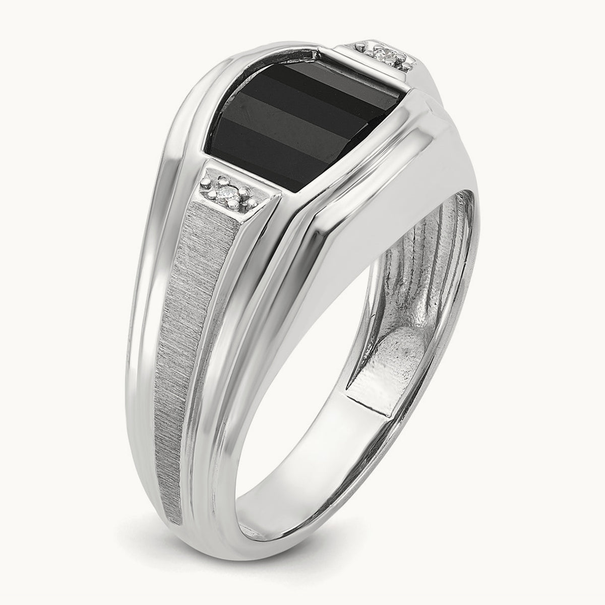 Men's Satin Onyx and Diamond Complete Ring — IBGoodman — photo set