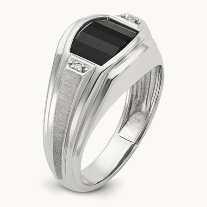 Men's Satin Onyx and Diamond Complete Ring — IBGoodman — photo set