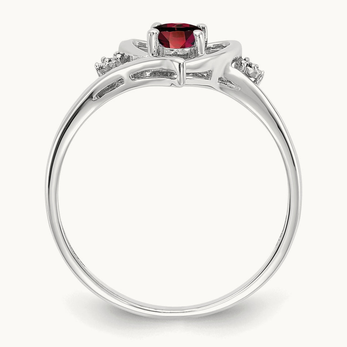 Garnet and Diamond Heart Ring — 14K White Gold, 7