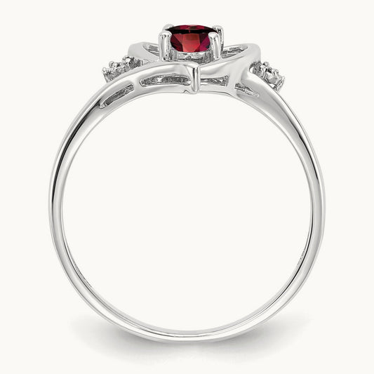 Garnet and Diamond Heart Ring — 14K White Gold, 7