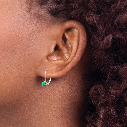 Round May/Emerald Leverback Earrings — 14K White Gold