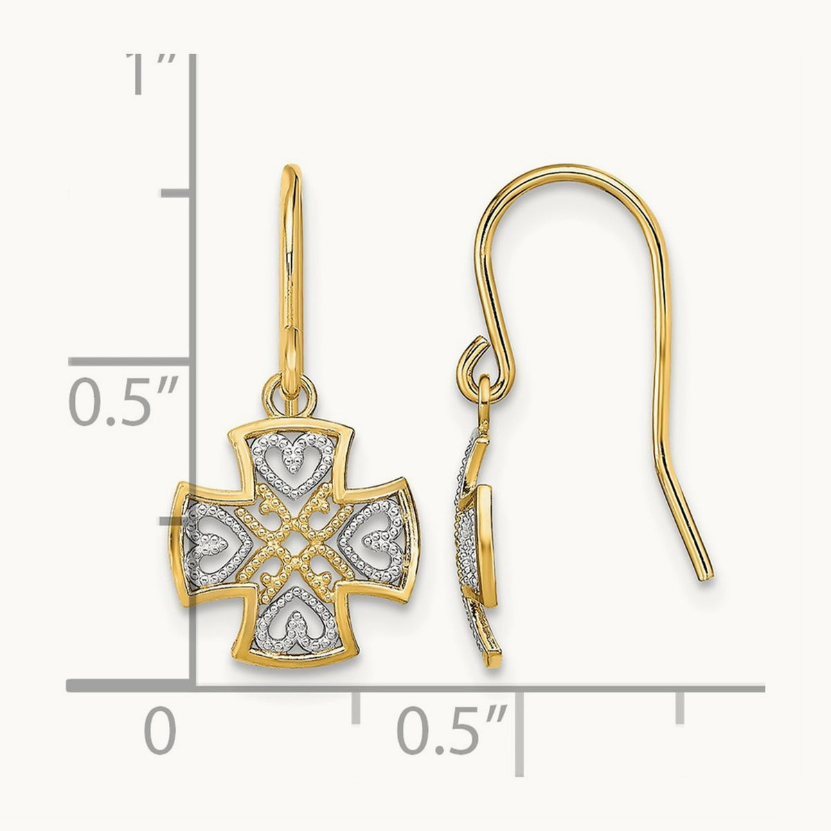 Fancy Dangle Wire Earrings, 14K with Rhodium
