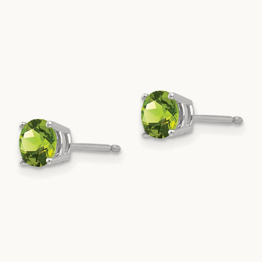 Peridot Earrings, 5mm, 14K White Gold
