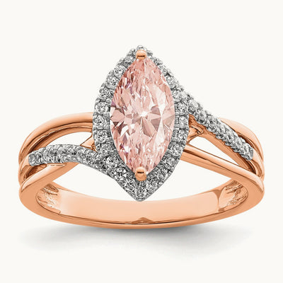 Complete Diamond/Morganite Marquise Engagement Ring, 14K Rose Gold