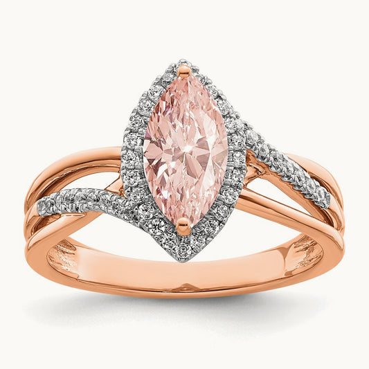 Complete Diamond/Morganite Marquise Engagement Ring, 14K Rose Gold