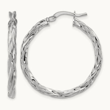 RH-plated Polished Twisted Hoop Earrings, Sterling Silver — Leslie's