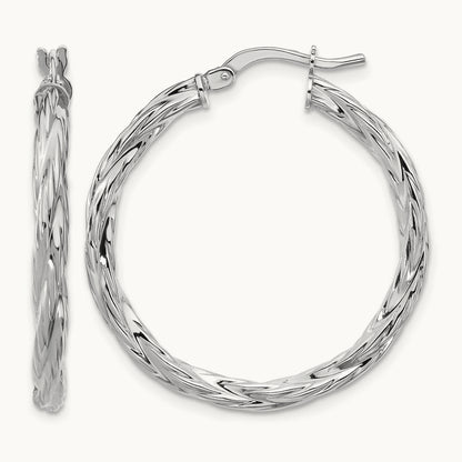 RH-plated Polished Twisted Hoop Earrings, Sterling Silver — Leslie's