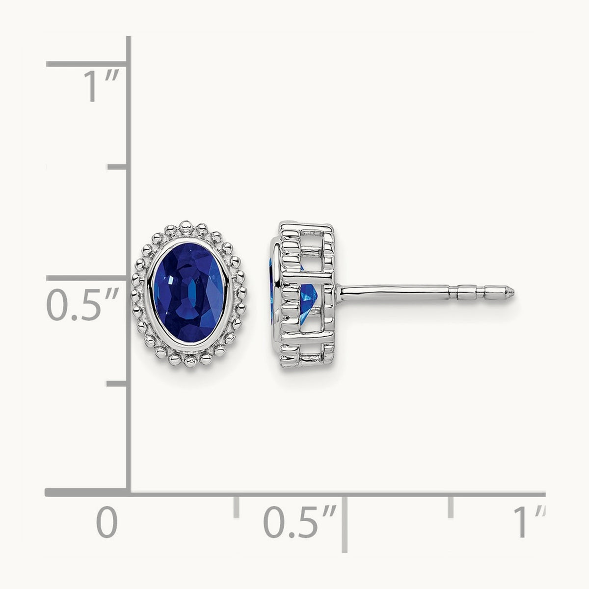 Oval Sapphire Post Earrings — 14K White Gold